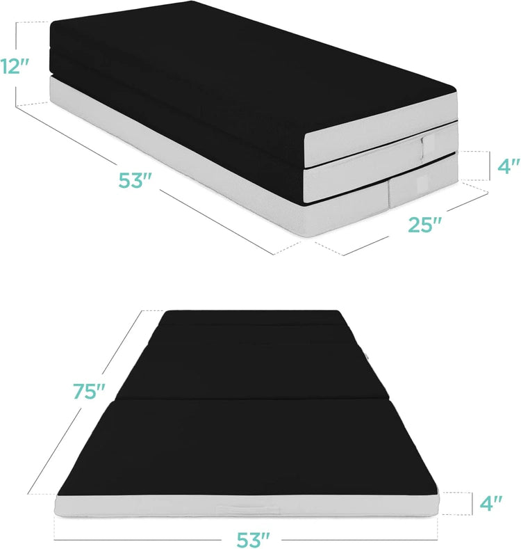 Best Choice Products 4in Portable Queen-Size Mattress, Tri-Fold Mattress for Camping, Guest, Toddler, Foam Plush w/Carry Case - Grey