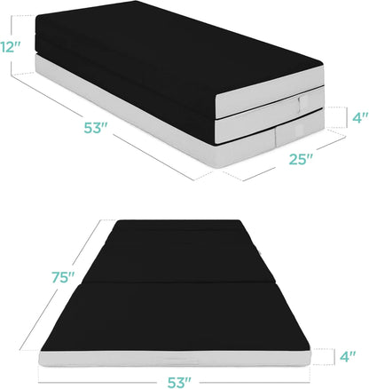 Best Choice Products 4in Portable Queen-Size Mattress, Tri-Fold Mattress for Camping, Guest, Toddler, Foam Plush w/Carry Case - Grey
