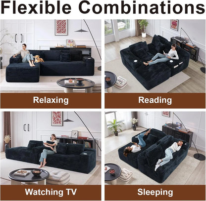 Cloud Sectional Couch with L-Shape Chaise, Modern Modular Sofa with Deep Seat, Built-in Cup Holder & Storage Pocket for Living Room Bedroom, No Assembly Required (Dark Gray, Left Sitting Chaise)