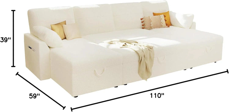 VanAcc Sofa Bed, Sleeper Sofa with Storage Chaise 2 in 1 Pull Out Couch Living Room
