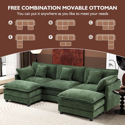 111.4 Inch L-Shaped Modern Sofa Modular Cloud Sofa Ottoman 4-Seater Chenille Deep Seat Sofa