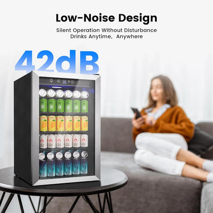 Beverage Refrigerator Cooler - 126 Can Mini Fridge Glass Door for Drinks Soda Beer Wine - Small Refrigerator for Office Bedroom Home Bar, 4 Adjustable Shelves, 3.2 Cu.Ft, Silver