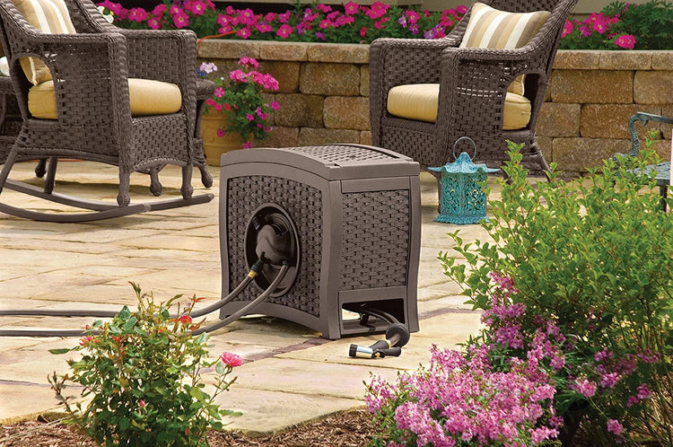 Suncast Aquawinder 125?? Wicker Garden Hose Reel ?C Lightweight Portable Hands ?C Free Water Powered Retractable Hose Reel ?C Java