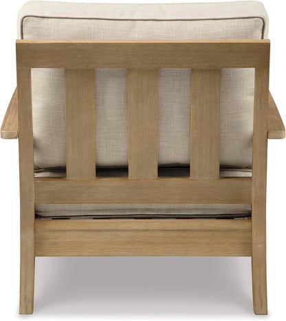 Signature Design by Ashley Clare View Coastal Outdoor Patio Eucalyptus Sofa with Cushions, Beige