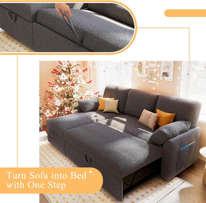 VanAcc Sofa Bed, Sleeper Sofa with Storage Chaise 2 in 1 Pull Out Couch Living Room