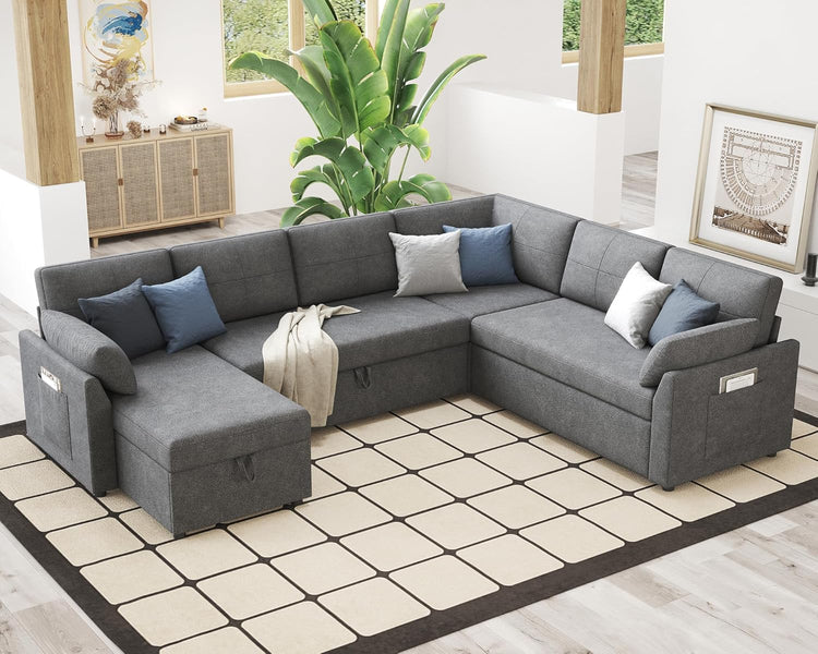 VanAcc Sofa Bed, Sleeper Sofa with Storage Chaise 2 in 1 Pull Out Couch Living Room