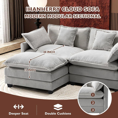 111.4 Inch L-Shaped Modern Sofa Modular Cloud Sofa Ottoman 4-Seater Chenille Deep Seat Sofa