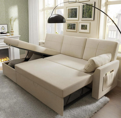 VanAcc Sofa Bed, Sleeper Sofa with Storage Chaise 2 in 1 Pull Out Couch Living Room