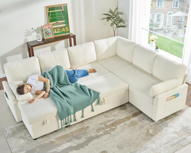 VanAcc Sofa Bed, Sleeper Sofa with Storage Chaise 2 in 1 Pull Out Couch Living Room