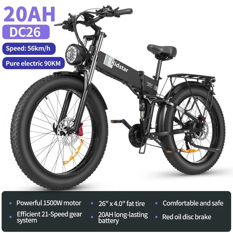 Eletric Bike for Adults 750W Motor 48V 20Ah Removable Battery 26?? Fat Tire Folding E-Bike Shimano 21-Speed MTB Cycling UL2849