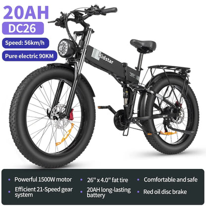 Eletric Bike for Adults 750W Motor 48V 20Ah Removable Battery 26?? Fat Tire Folding E-Bike Shimano 21-Speed MTB Cycling UL2849