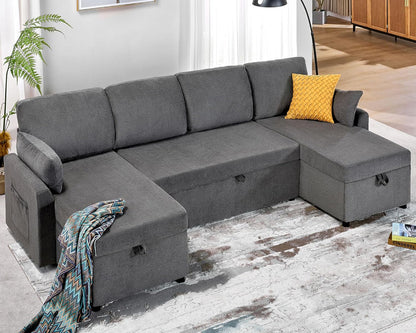 VanAcc Sofa Bed, Sleeper Sofa with Storage Chaise 2 in 1 Pull Out Couch Living Room