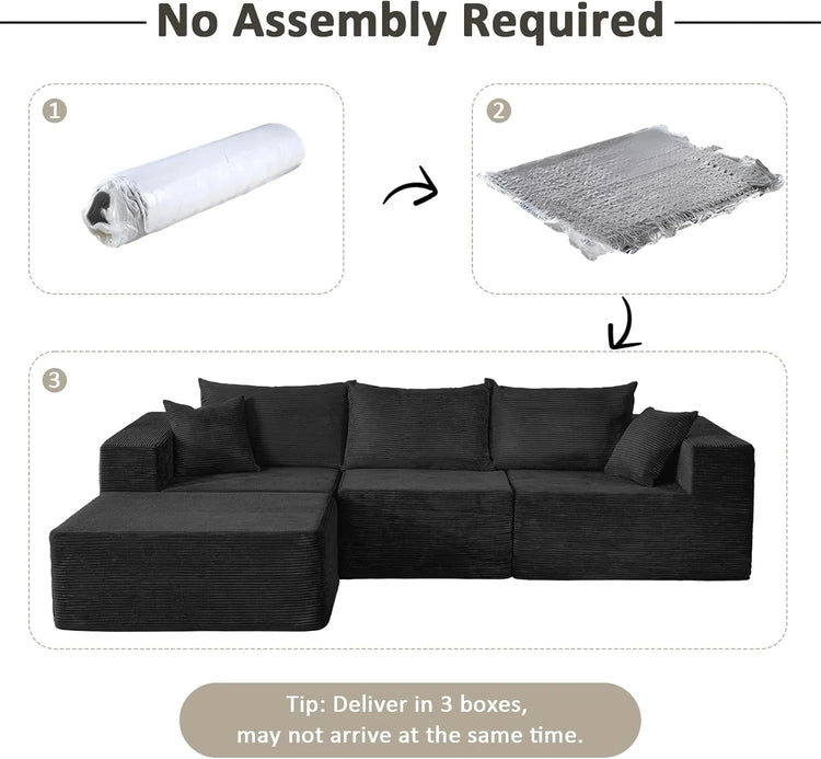 Cloud Sectional Couch with L-Shape Chaise,Modern Modular Sofa with Deep Seat, Upholstered Couches for Living Room Bedroom,No Assembly Required, Beige (Left Facing Chaise)