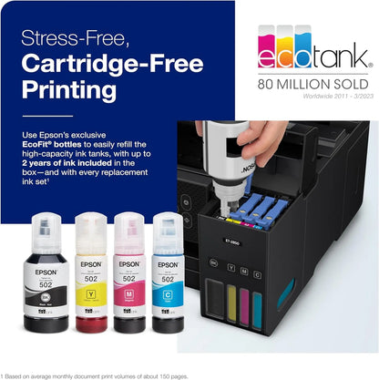 Epson EcoTank ET 4800 Wireless All in One Inkjet Printer, White &ndash; Cartridge Free, Scanner, Copier, Fax, ADF, Ethernet, Home Office
