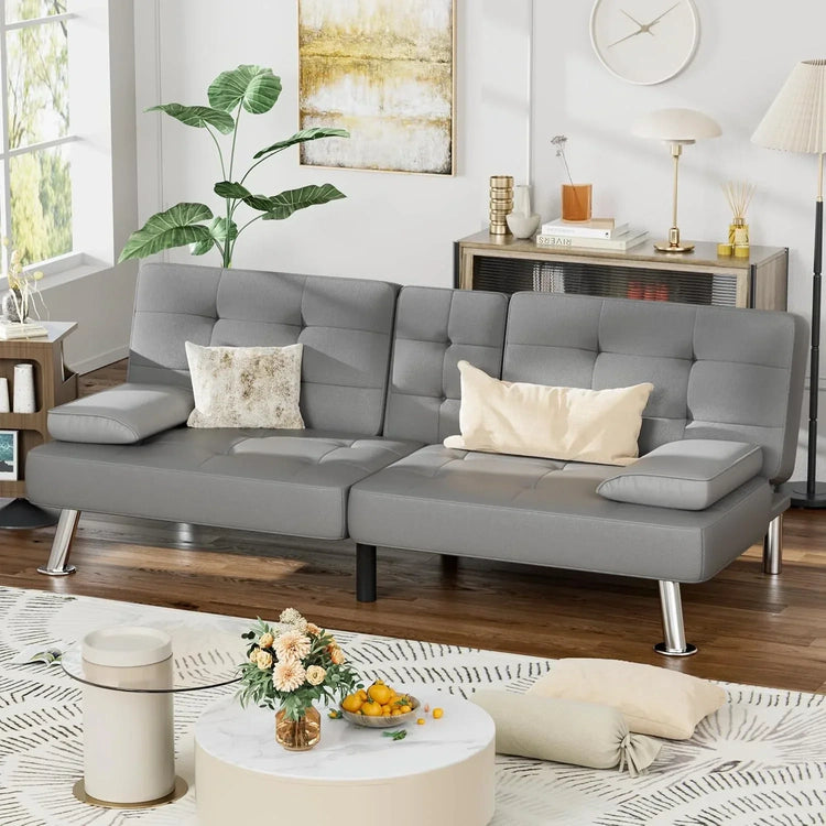 Homall Futon Sofa Bed Leather Futon Couch with Armrests Adjustable Recliner Sleeper Sofa Bed
