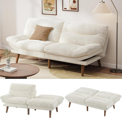 Pipishell Convertible Futon Sofa Bed,66" Corduroy Futon Couch with Adjustable Backrest and Armrests, Recliner Sleeper Sofa for Small Spaces, Play Room or Office, Grey