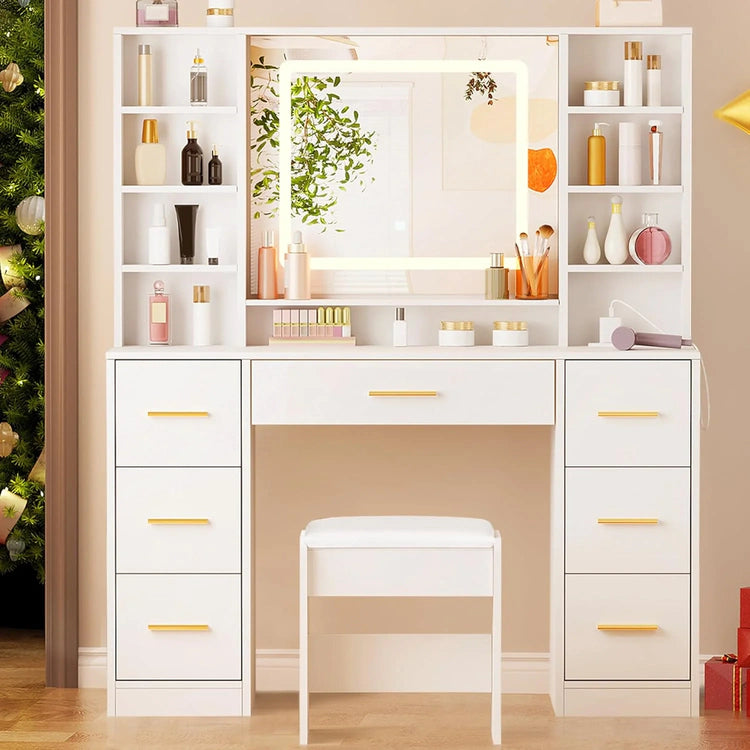 ANWBROAD Vanity Desk Table with Lighted Mirror 39.4 Girls Makeup Vanity