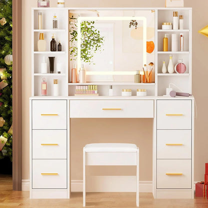 ANWBROAD Vanity Desk Table with Lighted Mirror 39.4 Girls Makeup Vanity