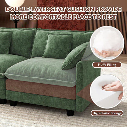 Ihanherry 146" U-Shaped Modern Sofa Modular Sectional Cloud Couch with 2 Ottoman, 6-Seat Chenille Deep Seat Sofa with 6 Pillows for Living Room, Bedroom and Apartment, Grey