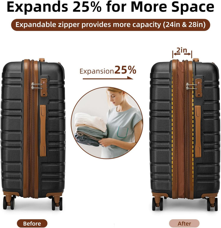 6-piece luggage set, expandable hardshell suitcase set with spinner wheels, lightweight rolling luggage set