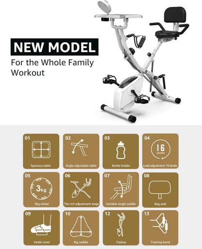 Foldable Exercise Bike Stationary Bikes for Home, 5 IN 1 Indoor Workout Bike, Cycling Bike with 16-Level Quiet Magnetic Resistance, 6.6 LBS Flywheel and 300LBS Capacity, 2025 Designed 817 X-bike