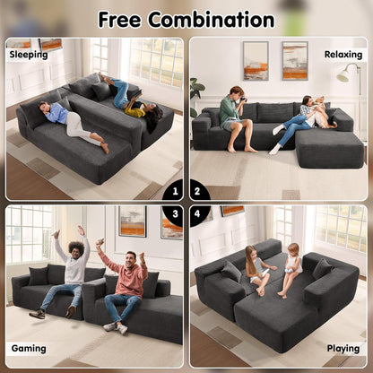 ovios 104" Cloud Sectional Couch with L-Shape Chaise,Modern Modular Sofa with Deep Seat, Upholstered Couches for Living Room Bedroom,No Assembly Required, Grey (Plush Corduroy Fabric)