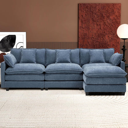 111.4 Inch L-Shaped Modern Sofa Modular Cloud Sofa Ottoman 4-Seater Chenille Deep Seat Sofa