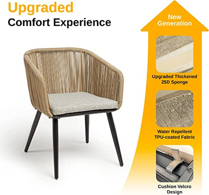 Patio Furniture Set 3-Piece Outside Bistro Set Handwoven Rattan Wicker Chairs with Waterproof Cushions Tempered Glass Table Outdoor Conversation Set for Porch Brown & Light Grey