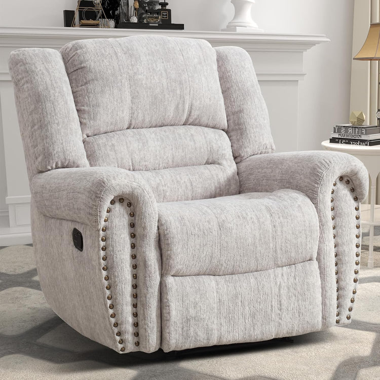 CANMOV Leather Recliner Chair, Classic and Traditional Manual Recliner Chair with Comfortable Arms and Back Single Sofa for Living Room, Nut Brown