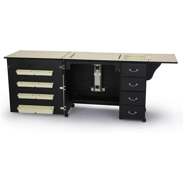 Sewing Cabinet for Sturdy Sewing, Cutting, Quilting, and Crafting with Storage and Airlift, Black Finish