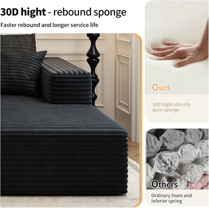 107.5" Cloud Modular Sectional Sofa Couch with L-Shape Chaise,Modern Minimalist Upholstered Couches for Living Room Bedroom,Deep Seat Corner Couch .No Assembly Required (Black,Left Facing Chaise)