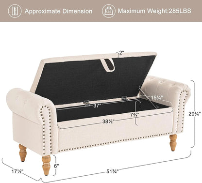 Furniliving Modern Storage Ottoman Bench, Sherpa Ottoman End of Bed Bench with Solid Wood Legs Upholstered Ottoman Benches with Storage Indoor Bench for Living Room with Rolled Arm, Entryway, White