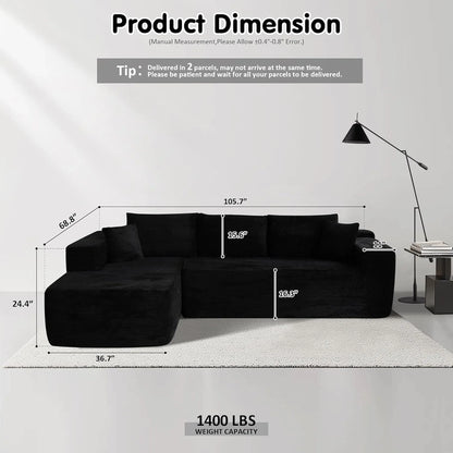ovios 104" Cloud Sectional Couch with L-Shape Chaise,Modern Modular Sofa with Deep Seat, Upholstered Couches for Living Room Bedroom,No Assembly Required, Grey (Plush Corduroy Fabric)