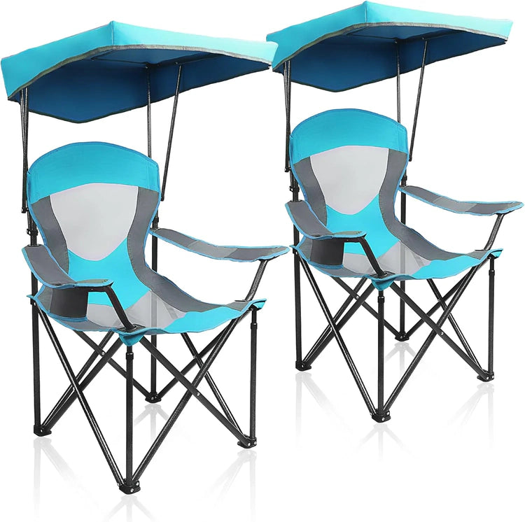 ALPHA CAMP Heavy Duty Canopy Camping Chair, 350 lbs Capacity Oversized Folding Chair with Adjustable Sunshade, Portable Sunshade Chair with Cup Holder for Beach, Fishing, Outdoor