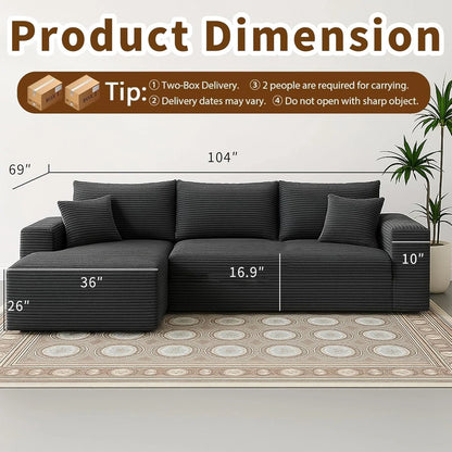 Cloud Sectional Couch with L-Shape Chaise Modern Modular Sofa with Deep Seat Modern Comfy Furniture Bedroom Lounge Dorm Office Apartment Home (Black, Left Facing Chaise)