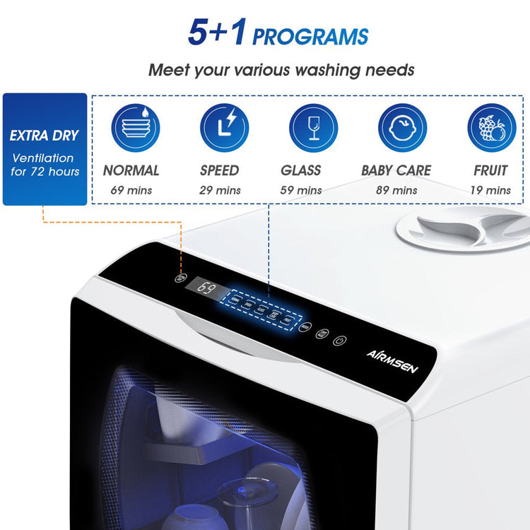 Portable Countertop Dishwasher with 5-Liter Built-In Water Tank and Air-Dry Function 5 Washing Programs