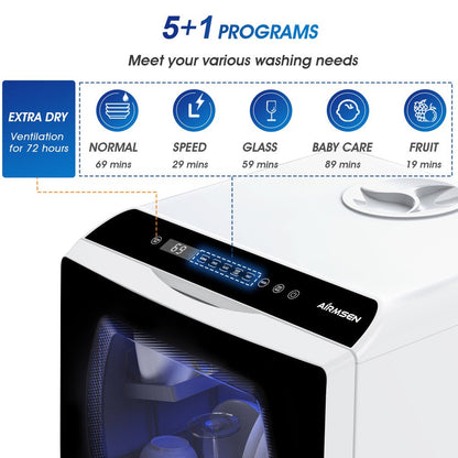 Portable Countertop Dishwasher with 5-Liter Built-In Water Tank and Air-Dry Function 5 Washing Programs