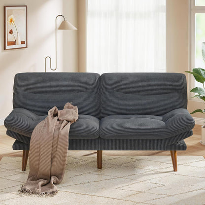 Pipishell Convertible Futon Sofa Bed,66" Corduroy Futon Couch with Adjustable Backrest and Armrests, Recliner Sleeper Sofa for Small Spaces, Play Room or Office, Grey