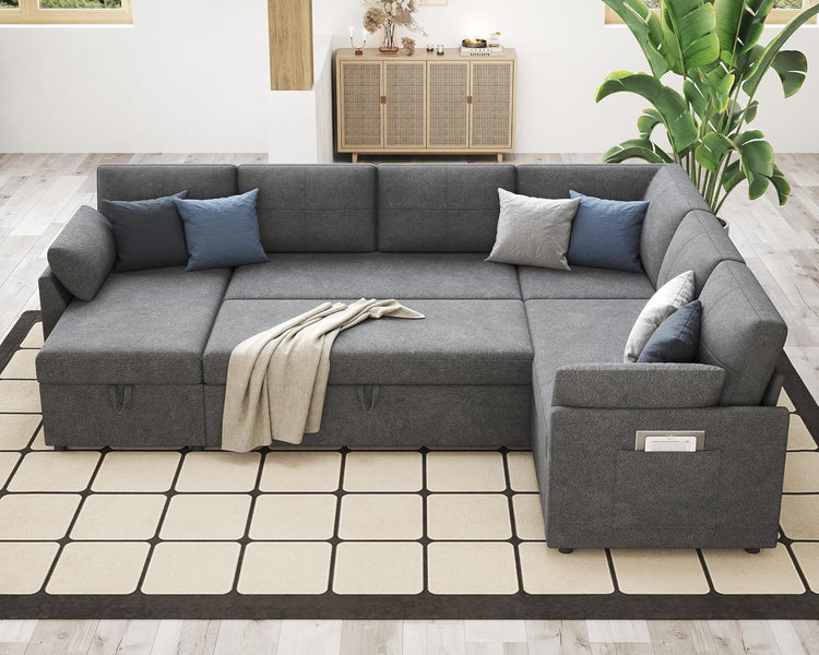 VanAcc Sofa Bed, Sleeper Sofa with Storage Chaise 2 in 1 Pull Out Couch Living Room