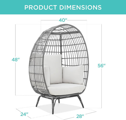 Best Choice Products Wicker Egg Chair Oversized Indoor Outdoor Lounger for Patio Backyard Living Room w/ 4 Cushions Steel Frame 440lb Capacity - Ivory