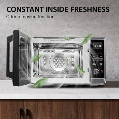 TOSHIBA Air Fryer Combo 8 in 1 Countertop Microwave Oven, with Convection, Broil, Odor Removal Mode, 12.4" Position Memory Turntable, Child Lock, 1.0 Cu.ft, Black Stainless Steel, ML2 EC10SA(BS) : Office Products