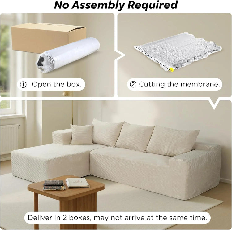Cloud Sectional Couch with L-Shape Chaise,Modern Modular Sofa with Deep Seat, Upholstered Couches for Living Room Bedroom,No Assembly Required, Beige (Left Facing Chaise)