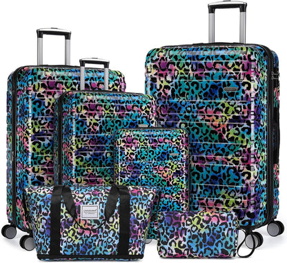 6-piece luggage set, expandable hardshell suitcase set with spinner wheels, lightweight rolling luggage set
