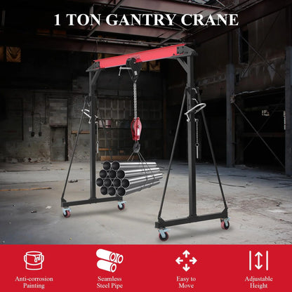 2025  1 Ton Adjustable Gantry Crane, 2200 lbs Capacity, Height Adjustable 96.5"-143.7", Portable Hoist for Factory, Construction, Warehouse, Auto Repair