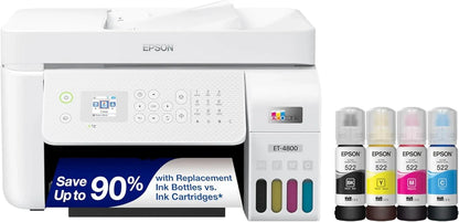 Epson EcoTank ET 4800 Wireless All in One Inkjet Printer, White &ndash; Cartridge Free, Scanner, Copier, Fax, ADF, Ethernet, Home Office