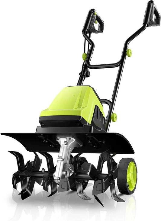 Electric Tiller, 15-Amp 18-Inch Width 9-Inch Depth Corded Tiller Cultivator 24 Durable Steel Tines Gardening Tiller with Adjustable Wheels Foldable Handle for Easy Soil Cultivation