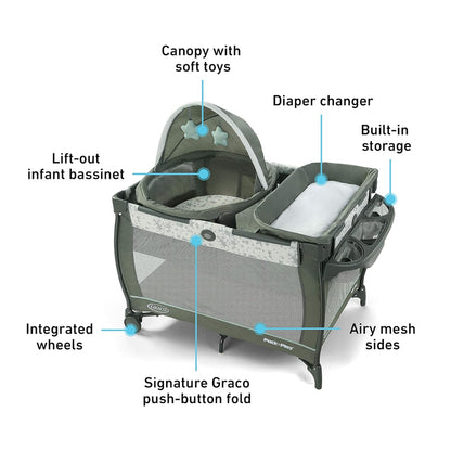 Graco Pack 'n Play Close2Baby Bassinet Playard Features Portable Bassinet Diaper Changer and More Derby