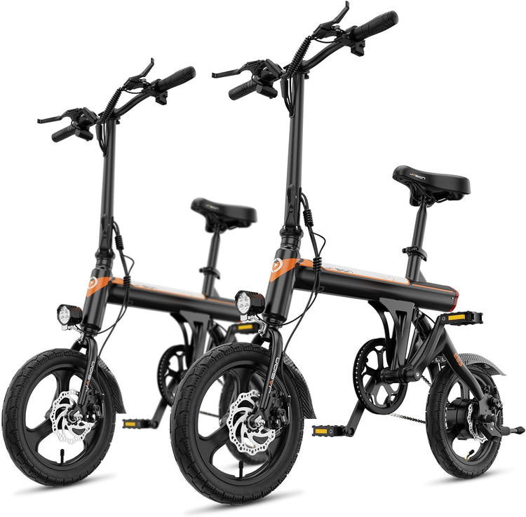 Jasion EB3 Electric Bike Adults 21mph, 500W Peak Motor, 270Wh Battery, Rear Suspension, 3 Levels Assist, 14&prime;&prime; Folding Ebike for Adults and Teens, Complies to UL2849