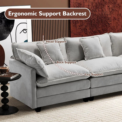 111.4 Inch L-Shaped Modern Sofa Modular Cloud Sofa Ottoman 4-Seater Chenille Deep Seat Sofa