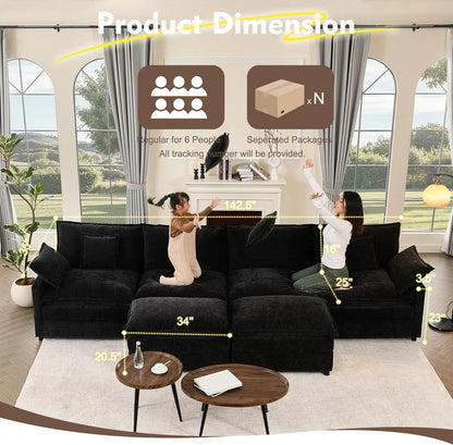 108 Inch U Shape Sofa Sectional Sofa Comfortable Cloud Sofa with Removable Footstool